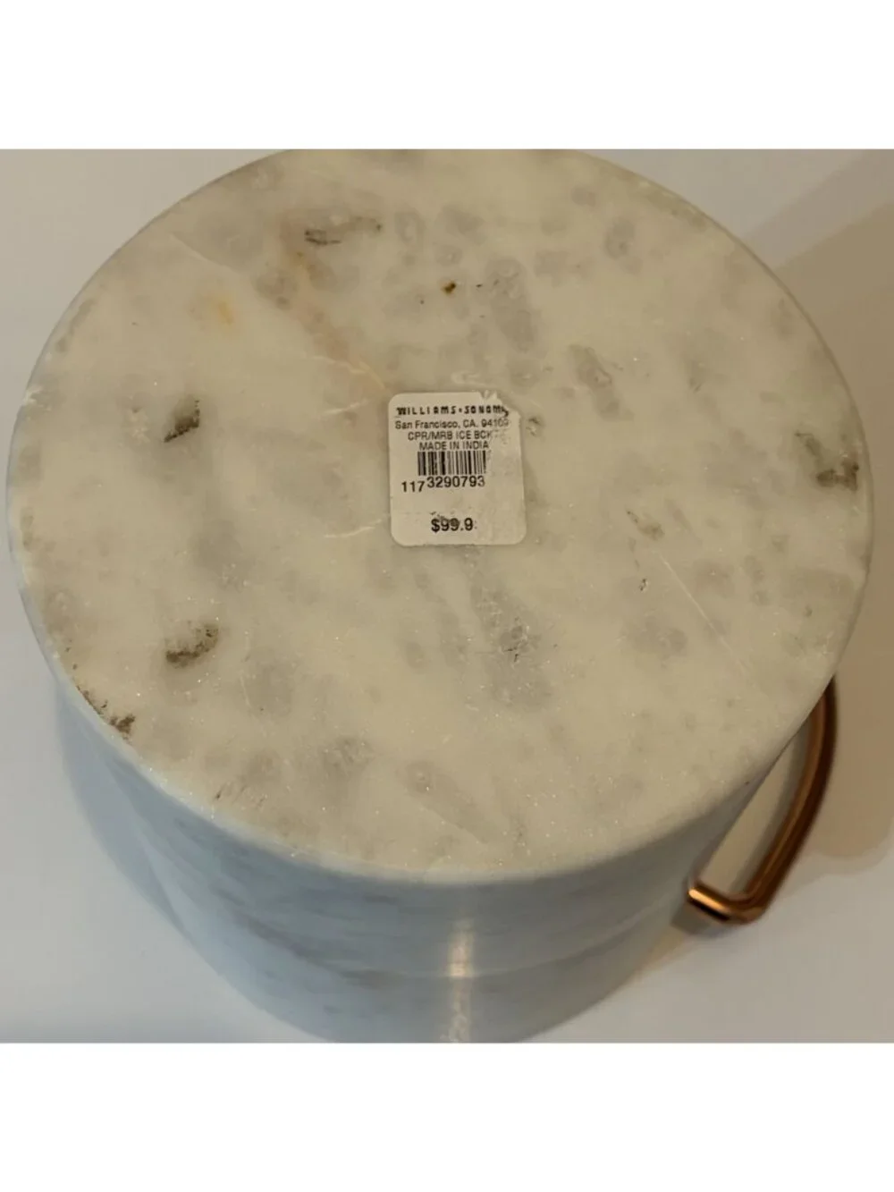 Williams Sonoma Marble Copper Ice Bucket Wine Chillers Lid Handle Solid Barware